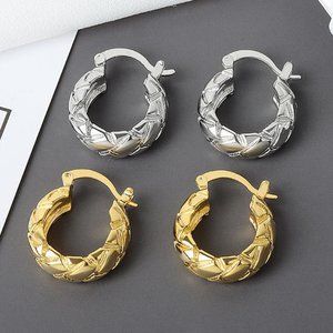 *NEW 925 Sterling Silver Textured Hoop Earrings B